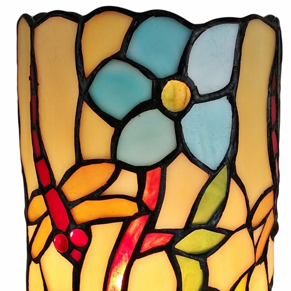 10" Red and Beige Dragonfly Stained Glass Accent Lamp - Montana Home & Kitchen Co.