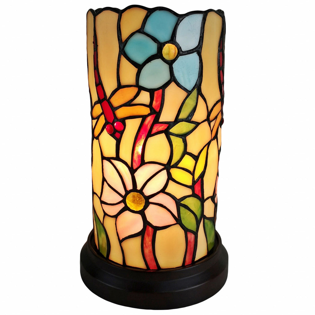 10" Red and Beige Dragonfly Stained Glass Accent Lamp - Montana Home & Kitchen Co.