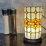 11" Brown and Beige Mosaic Tile Stained Glass Accent Lamp - Montana Home & Kitchen Co.