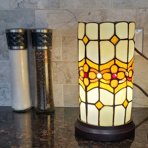 11" Brown and Beige Mosaic Tile Stained Glass Accent Lamp - Montana Home & Kitchen Co.