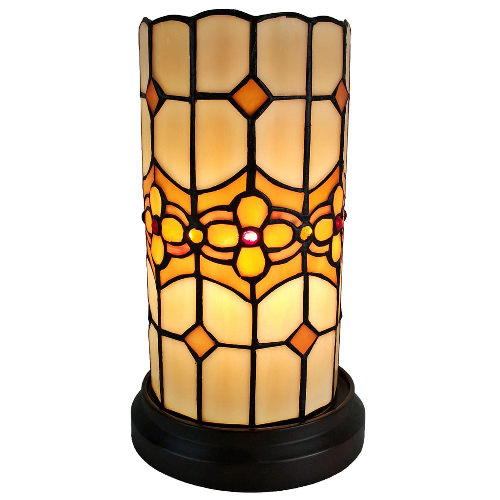 11" Brown and Beige Mosaic Tile Stained Glass Accent Lamp - Montana Home & Kitchen Co.