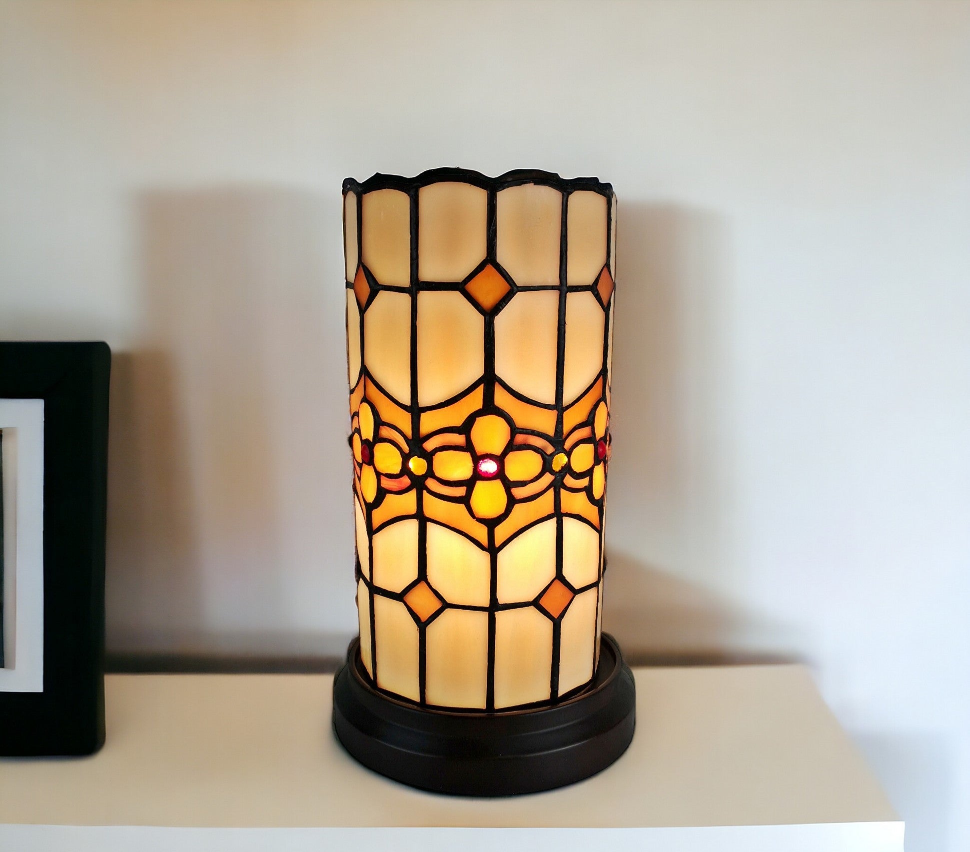 11" Brown and Beige Mosaic Tile Stained Glass Accent Lamp - Montana Home & Kitchen Co.