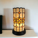 11" Brown and Beige Mosaic Tile Stained Glass Accent Lamp - Montana Home & Kitchen Co.