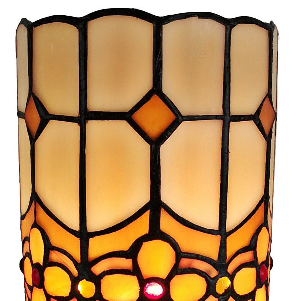 11" Brown and Beige Mosaic Tile Stained Glass Accent Lamp - Montana Home & Kitchen Co.