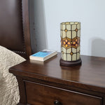 11" Brown and Beige Mosaic Tile Stained Glass Accent Lamp - Montana Home & Kitchen Co.