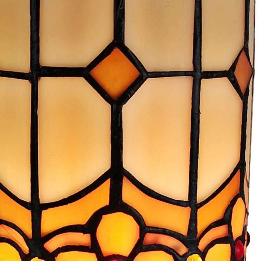 11" Brown and Beige Mosaic Tile Stained Glass Accent Lamp - Montana Home & Kitchen Co.