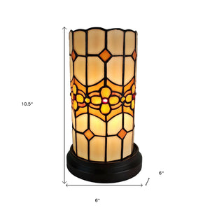 11" Brown and Beige Mosaic Tile Stained Glass Accent Lamp - Montana Home & Kitchen Co.