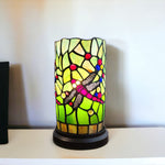 11" Green and Pink Dragonfly Stained Glass Accent Lamp - Montana Home & Kitchen Co.