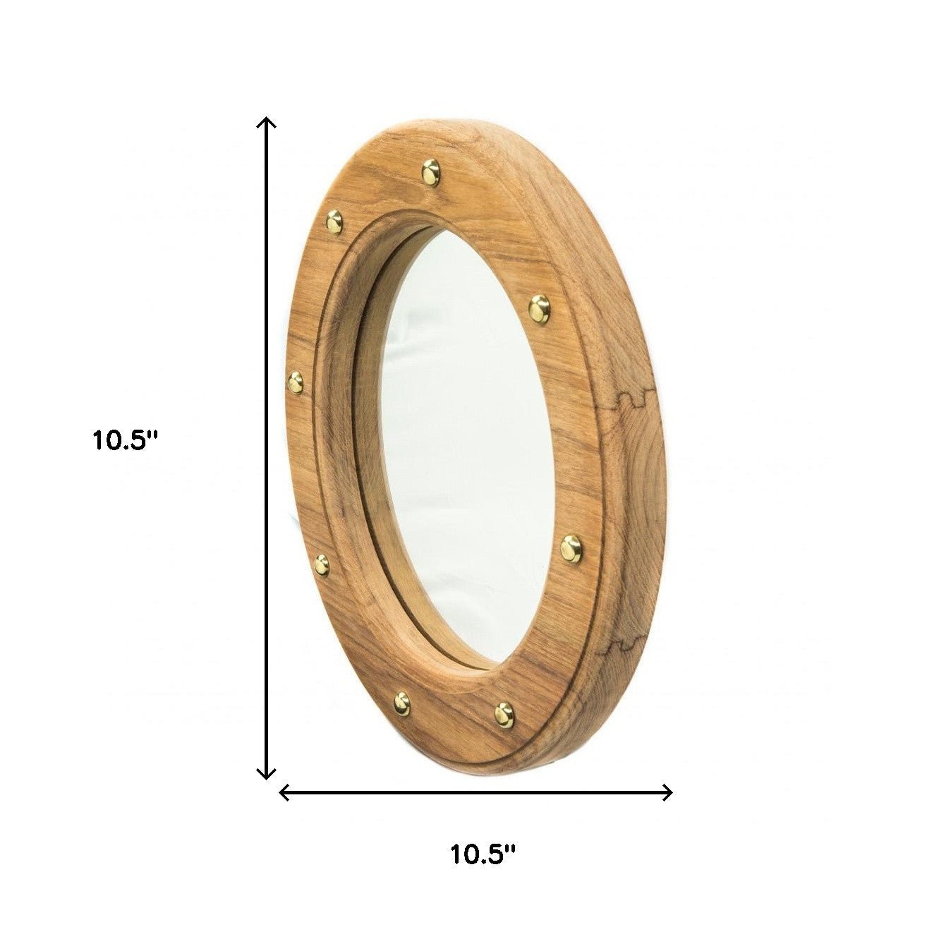 11" Round Wall Mounted Teak Wood Mirror with Nautical Rivets - Montana Home & Kitchen Co.