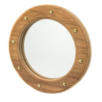 11" Round Wall Mounted Teak Wood Mirror with Nautical Rivets - Montana Home & Kitchen Co.