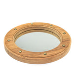 11" Round Wall Mounted Teak Wood Mirror with Nautical Rivets - Montana Home & Kitchen Co.