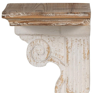 11" X 14" White and Natural Distressed Wood Corbel Style Wall Shelf - Montana Home & Kitchen Co.