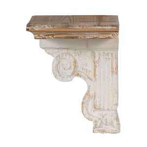 11" X 14" White and Natural Distressed Wood Corbel Style Wall Shelf - Montana Home & Kitchen Co.