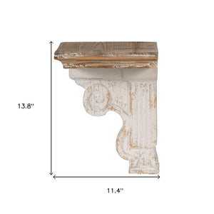 11" X 14" White and Natural Distressed Wood Corbel Style Wall Shelf - Montana Home & Kitchen Co.