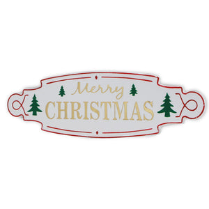 11" X 36" White Green and Red Merry Christmas Metal Wall Decor - Montana Home & Kitchen Co.