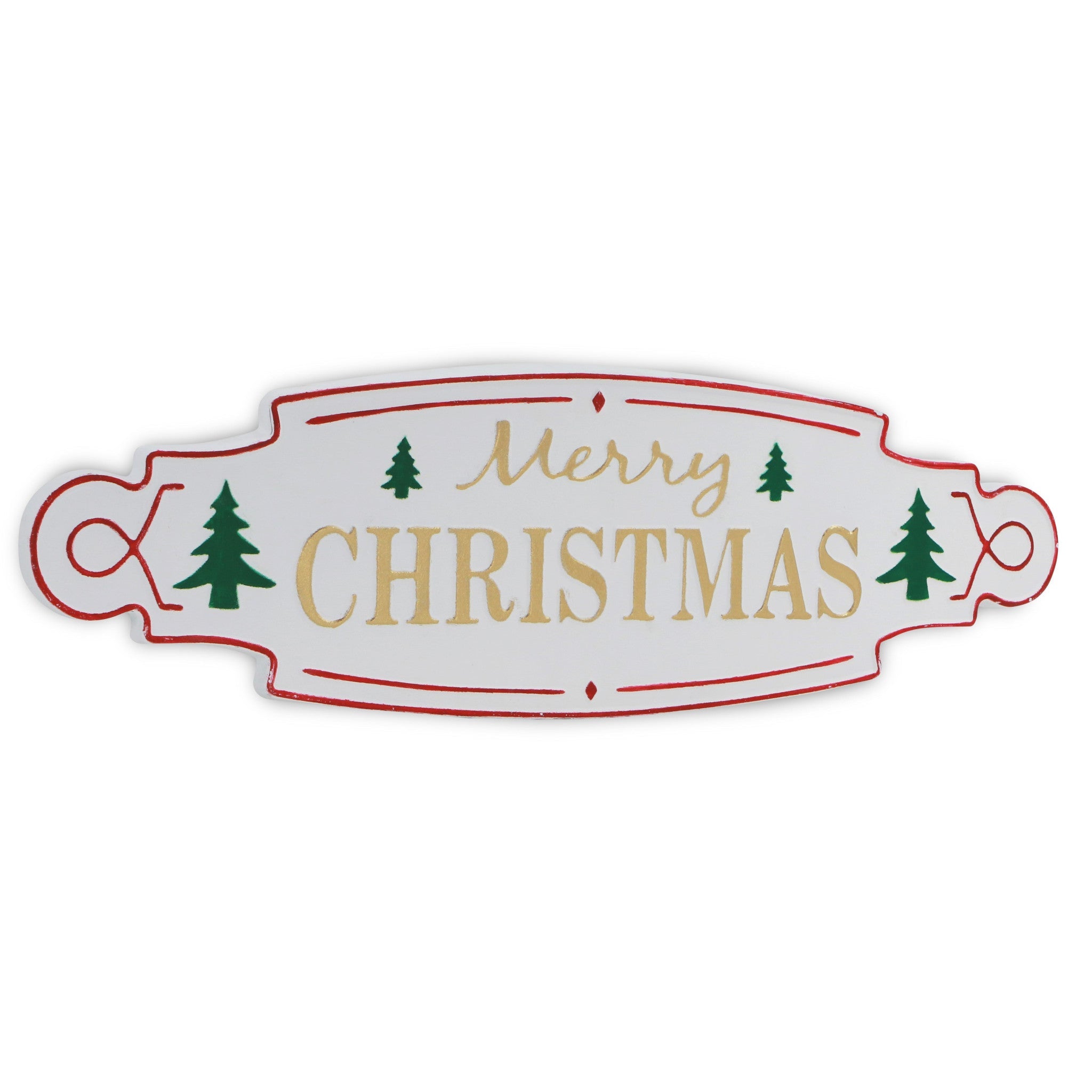 11" X 36" White Green and Red Merry Christmas Metal Wall Decor - Montana Home & Kitchen Co.