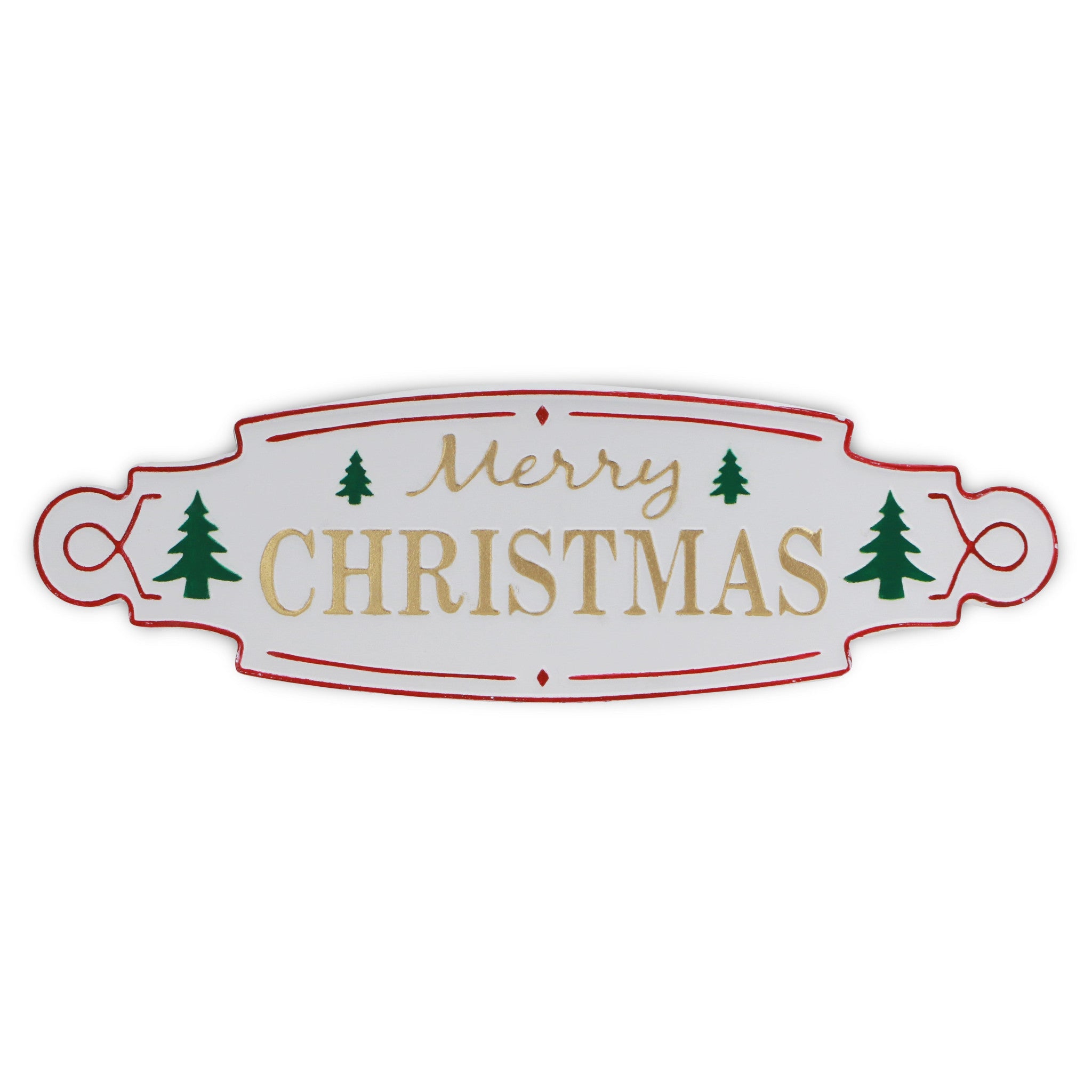 11" X 36" White Green and Red Merry Christmas Metal Wall Decor - Montana Home & Kitchen Co.