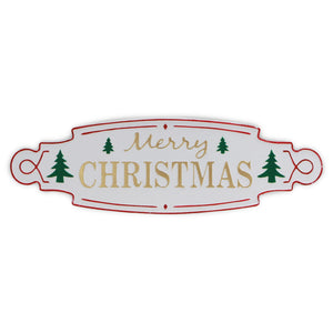 11" X 36" White Green and Red Merry Christmas Metal Wall Decor - Montana Home & Kitchen Co.