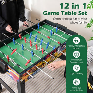 12 - in - 1 Combo Game Table Set with Foosball Air Hockey Pool Chess and Ping Pong - Color: Multicolor - Montana Home & Kitchen Co.