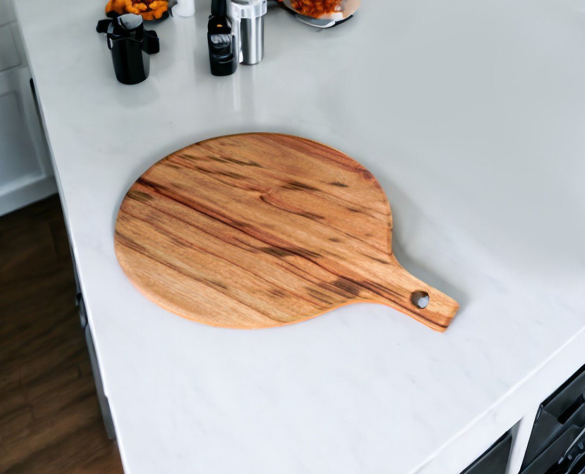 12" Natural Wood Anti Bacterial Round Pizza Paddle Board - Montana Home & Kitchen Co.