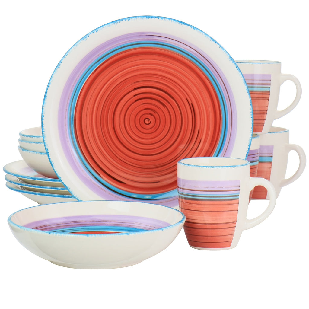 12 Piece Round Durastone Dinnerware Set in Red - Montana Home & Kitchen Co.