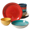 12 - Piece Stoneware Dinnerware Set in Red Blue Green Yellow - Service for 4 - Montana Home & Kitchen Co.