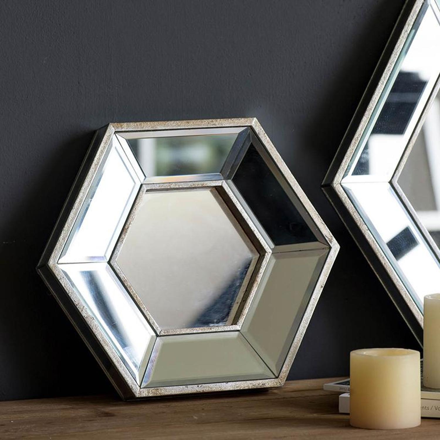 12" Silver Hexagon Wall Mounted Accent Mirror - Montana Home & Kitchen Co.