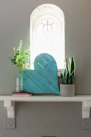 12" Turquoise Reclaimed Wood Heart Wall Decor - Montana Home & Kitchen Co.