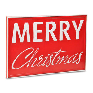 12" X 19" Red and White Handcrafted Merry Christmas Metal Wall Decor - Montana Home & Kitchen Co.