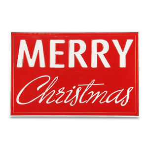 12" X 19" Red and White Handcrafted Merry Christmas Metal Wall Decor - Montana Home & Kitchen Co.