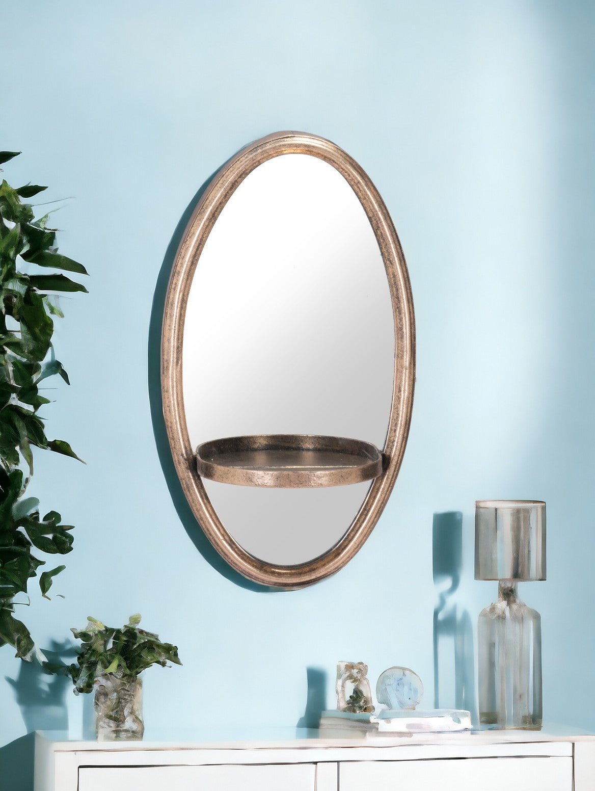 13" Gold Oval Accent Framed Mirror - Montana Home & Kitchen Co.