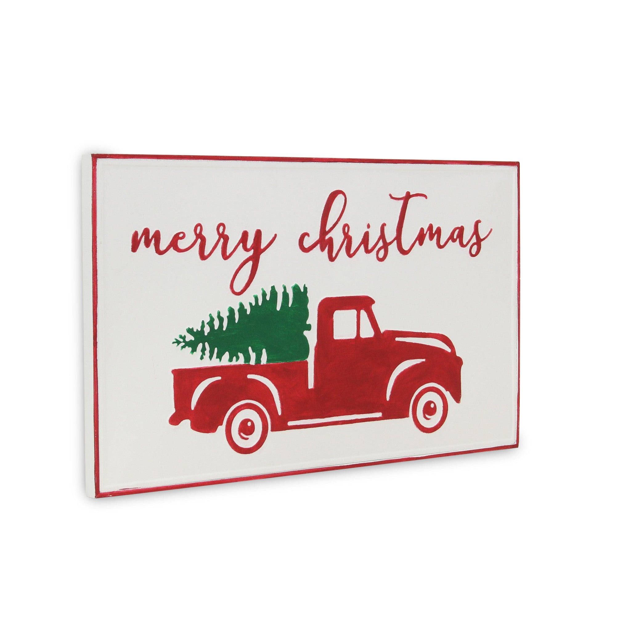 14" X 23" White and Red Handcrafted Merry Christmas Metal Wall Decor - Montana Home & Kitchen Co.