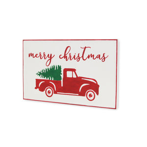 14" X 23" White and Red Handcrafted Merry Christmas Metal Wall Decor - Montana Home & Kitchen Co.