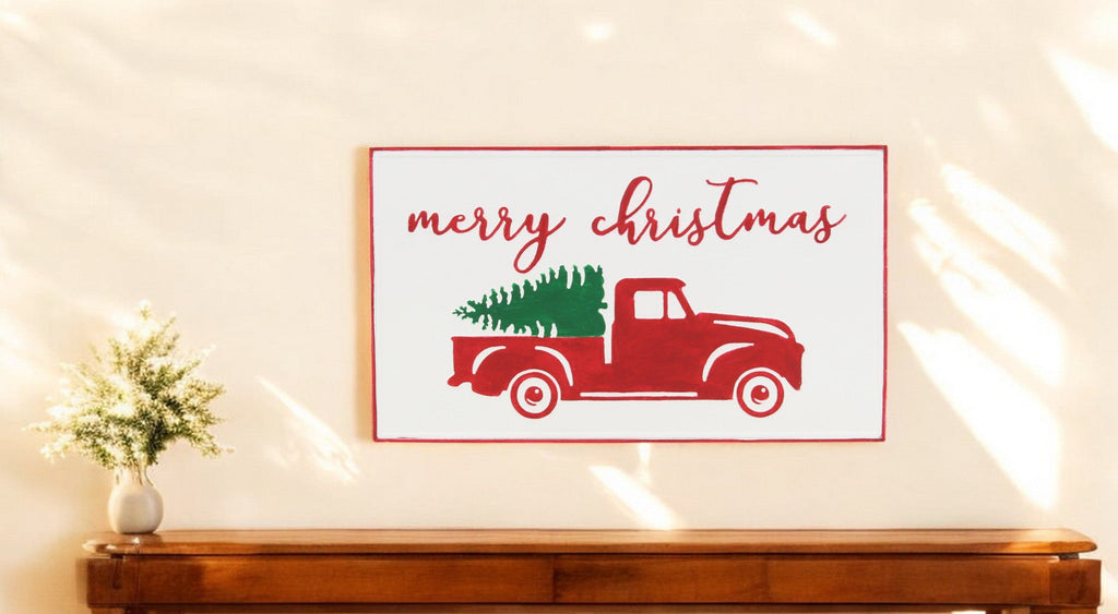 14" X 23" White and Red Handcrafted Merry Christmas Metal Wall Decor - Montana Home & Kitchen Co.