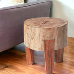 15" Dark Brown And Brown Distressed Reclaimed Wood Round End Table - Montana Home & Kitchen Co.