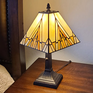 15" Dark Brown Metal Candlestick Table Lamp With Beige Shade - Montana Home & Kitchen Co.