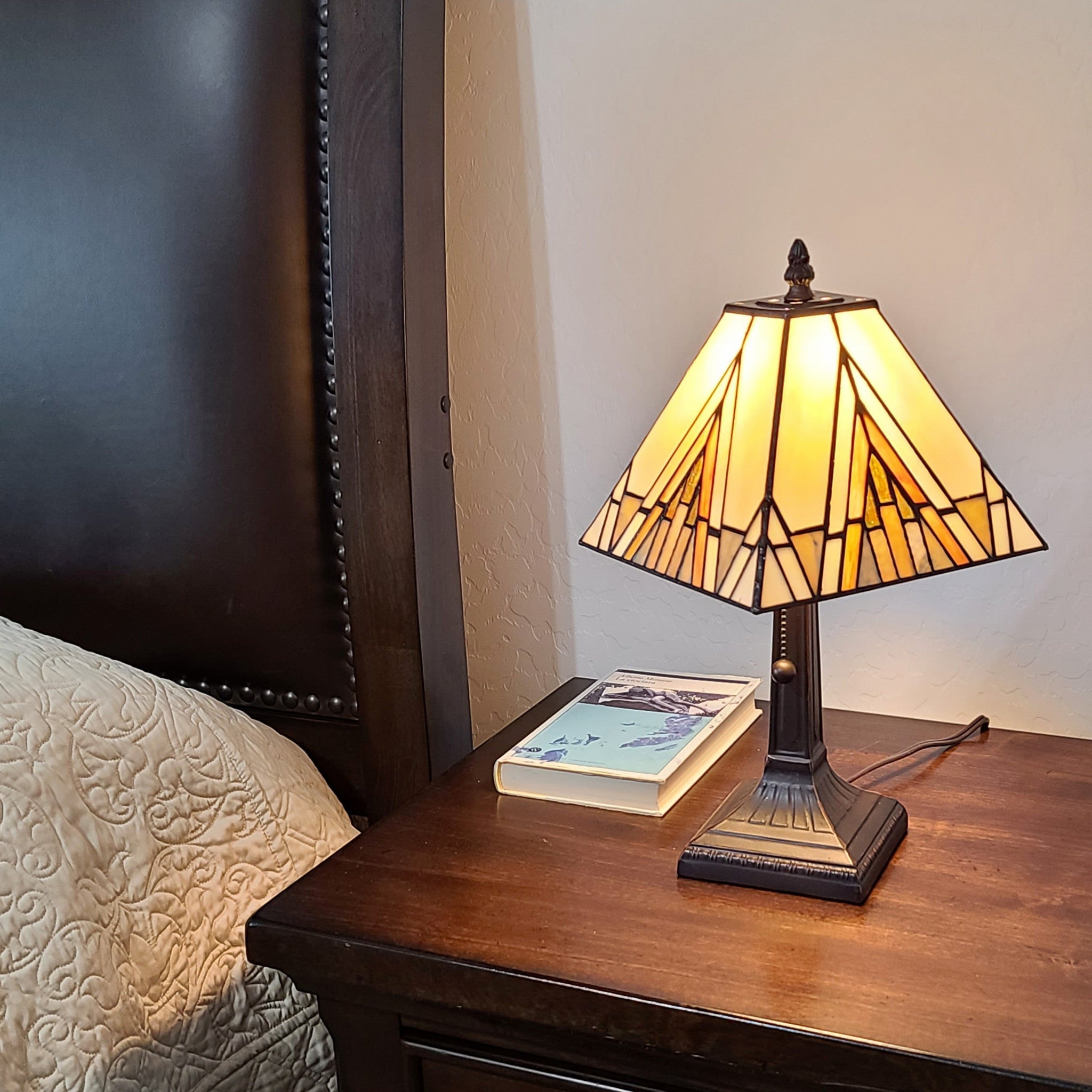 15" Dark Brown Metal Candlestick Table Lamp With Beige Shade - Montana Home & Kitchen Co.