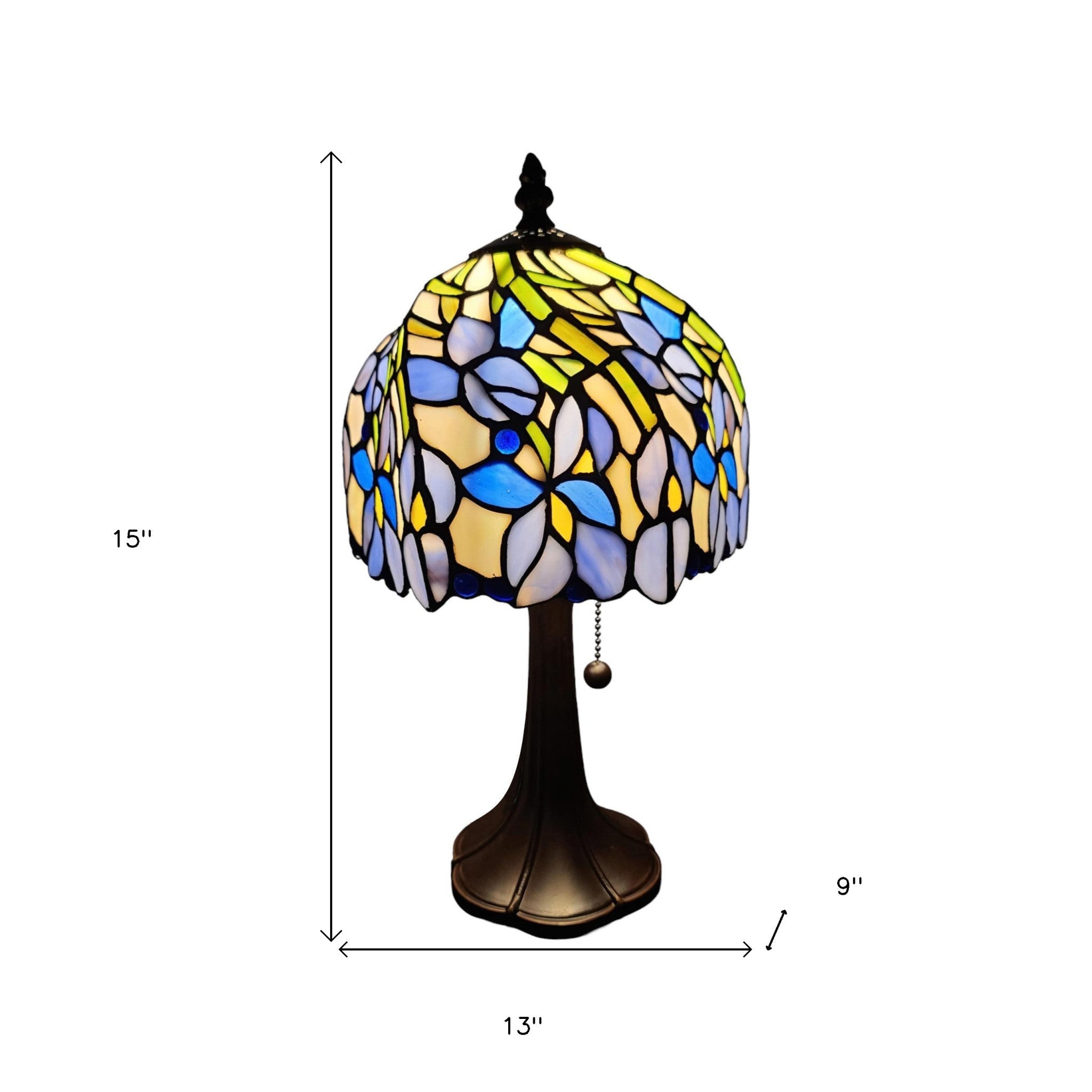 15" Dark Brown Metal Candlestick Table Lamp With Blue Dome Shade - Montana Home & Kitchen Co.