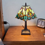 15" Dark Brown Metal Candlestick Table Lamp With Green and Black Shade - Montana Home & Kitchen Co.