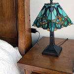 15" Dark Brown Metal Candlestick Table Lamp With Green and Black Shade - Montana Home & Kitchen Co.