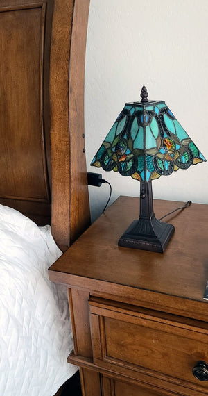 15" Dark Brown Metal Candlestick Table Lamp With Green and Black Shade - Montana Home & Kitchen Co.