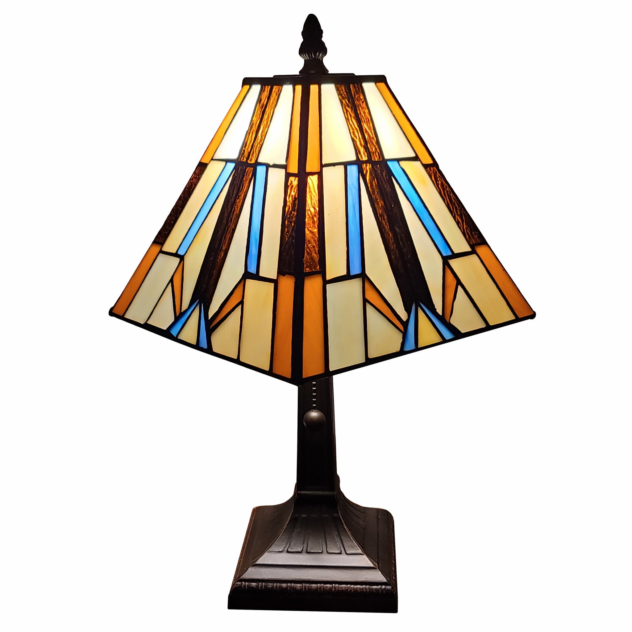 15" Dark Brown Metal Candlestick Table Lamp With Orange and Ivory Empire Shade - Montana Home & Kitchen Co.