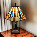 15" Dark Brown Metal Candlestick Table Lamp With Orange and Ivory Empire Shade - Montana Home & Kitchen Co.