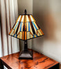 15" Dark Brown Metal Candlestick Table Lamp With Orange and Ivory Empire Shade - Montana Home & Kitchen Co.