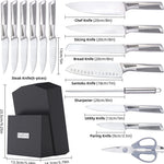 15 Piece Knife Sets With Block Stainless Steel Hollow Handle Cutlery With Manual Sharpener - Montana Home & Kitchen Co.