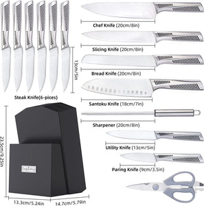 15 Piece Knife Sets With Block Stainless Steel Hollow Handle Cutlery With Manual Sharpener - Montana Home & Kitchen Co.