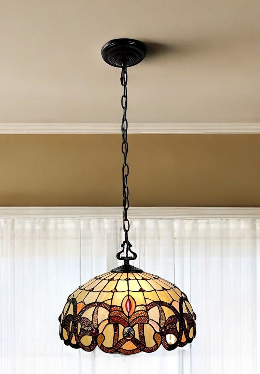 16" Tiffany Style Stained Glass Two Light Glass Dimmable Ceiling Light - Montana Home & Kitchen Co.