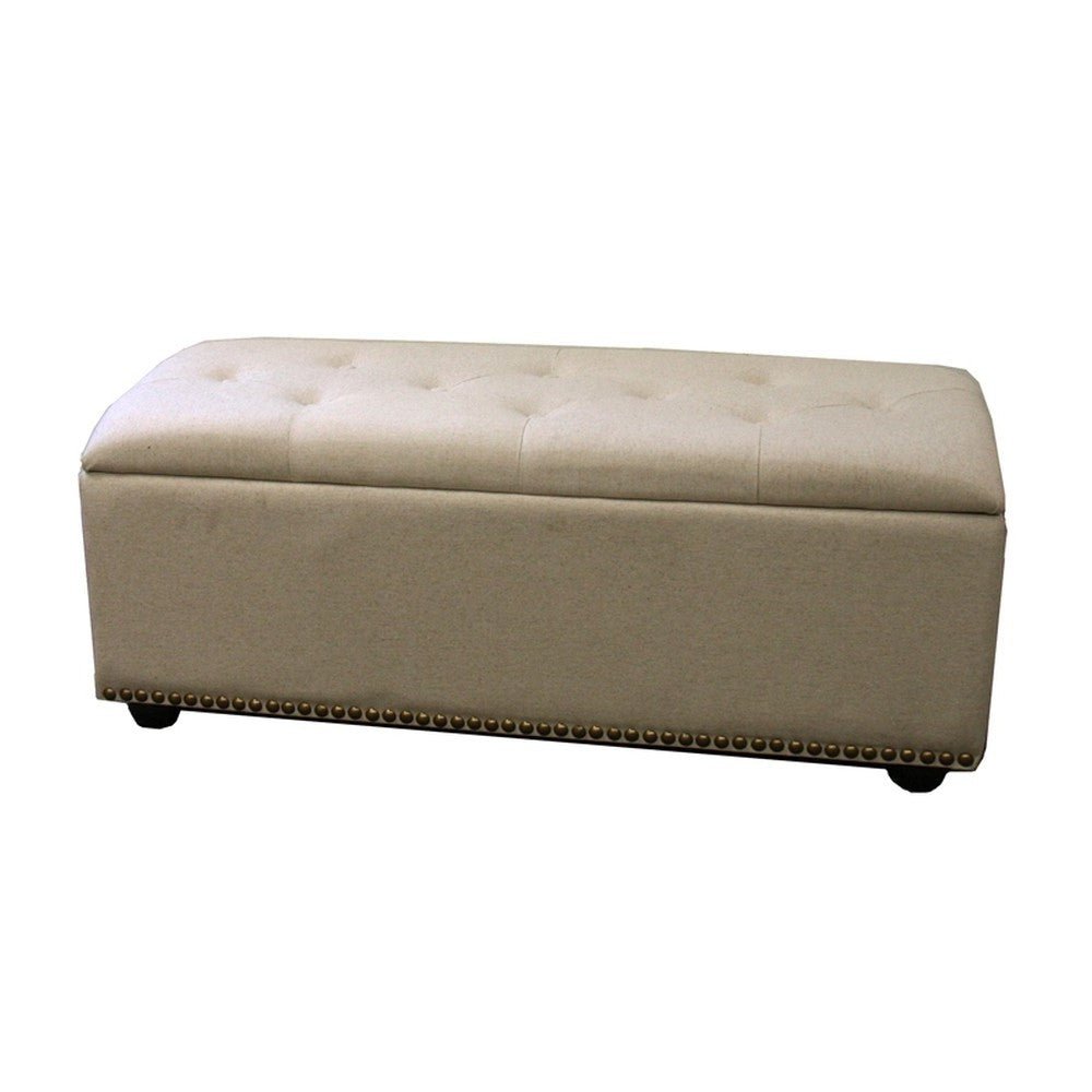 17" Beige and Black Upholstered Microfiber Bench with Flip top - Montana Home & Kitchen Co.