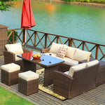 179.85" X 31.89" 32.68" Brown 7Piece Steel Outdoor Sectional Sofa Set With Ottomans And Storage Box - Montana Home & Kitchen Co.