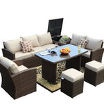 179.85" X 31.89" 32.68" Brown 7Piece Steel Outdoor Sectional Sofa Set With Ottomans And Storage Box - Montana Home & Kitchen Co.